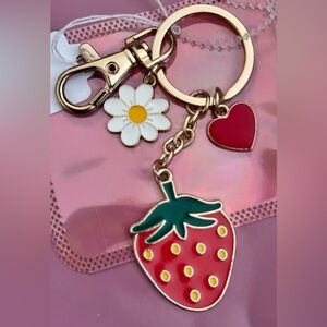 SALE- Strawberry with Flower and Heart Keychain/Bag Charm NWT
